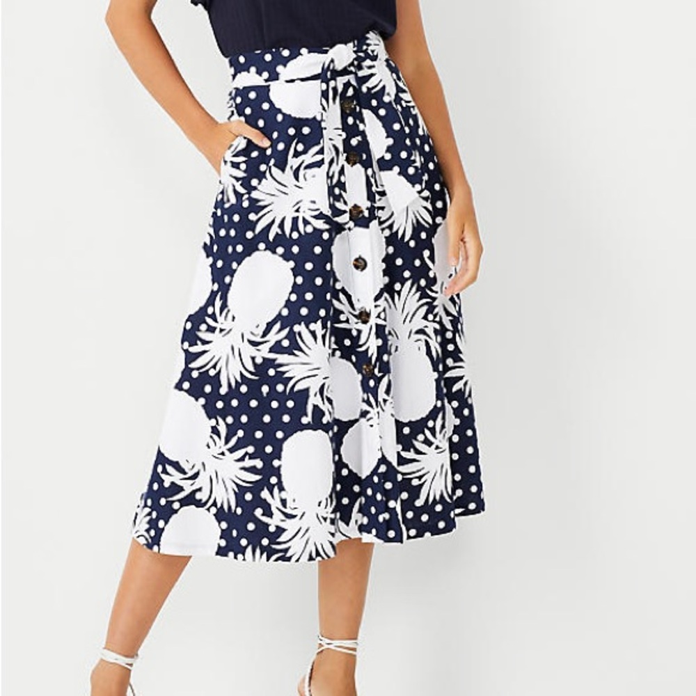 Pineapple Linen Blend Button Maxi Skirt
